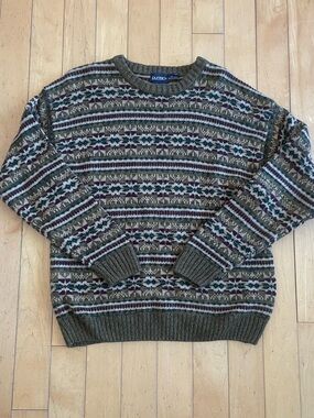 Olive Patterned Crewneck Sweater - Men